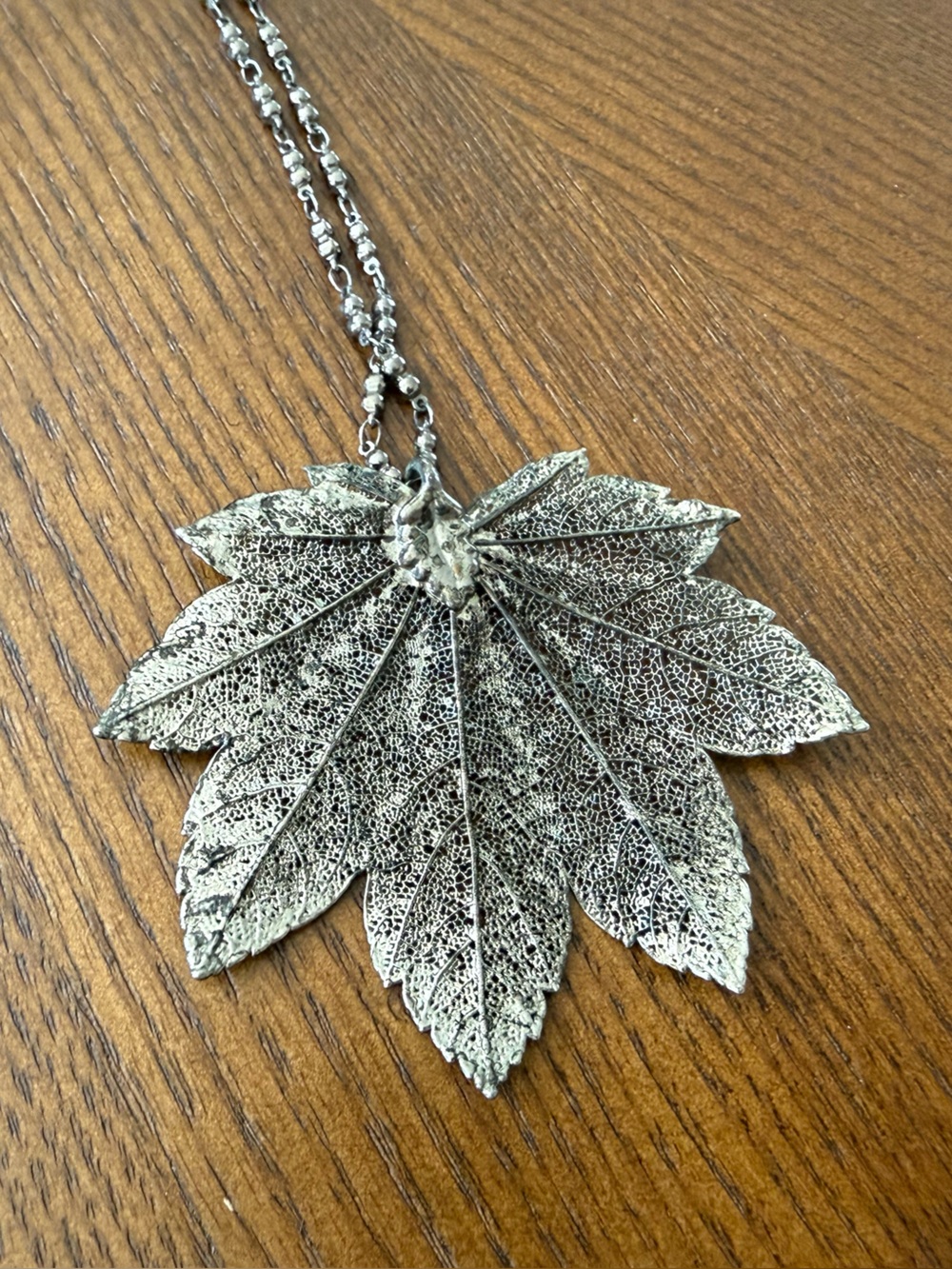Silver Real Leaf Skeleton Statement Necklace Botanical Nature Jewelry